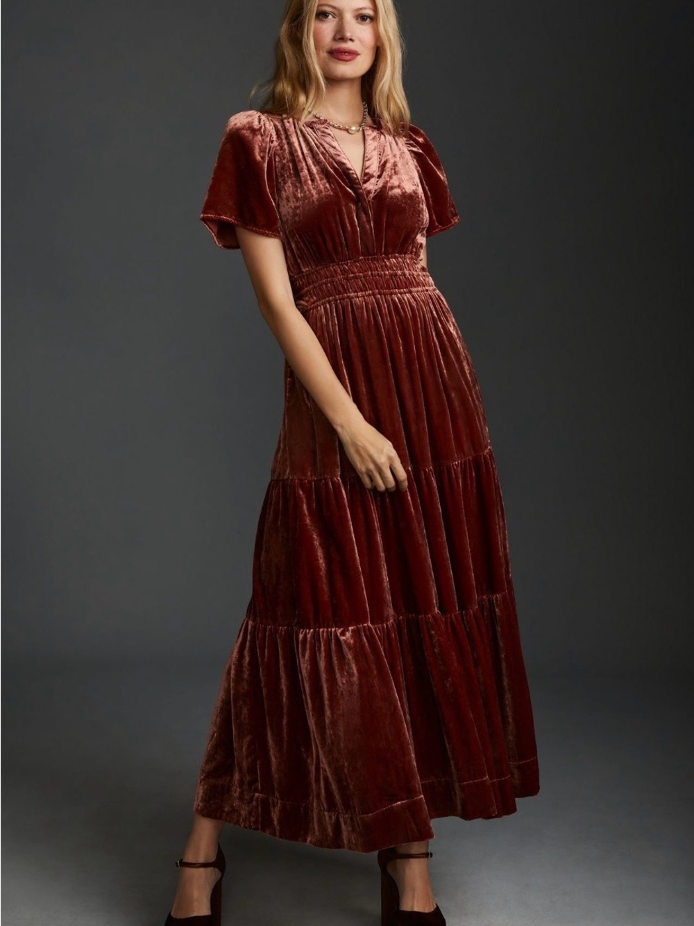 Anthropologie The Somerset Velvet Maxi Dress in Deep Auburn - M - Picture 1 of 9